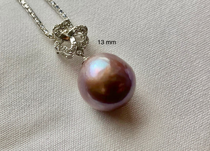 One-Of-A-Kind 13-14 mm AAA Very Rare Natural Dark Mauve Genuine Edison Pearl Pendant W/925 Sterling Silver Clover Leaf Design #10343-B