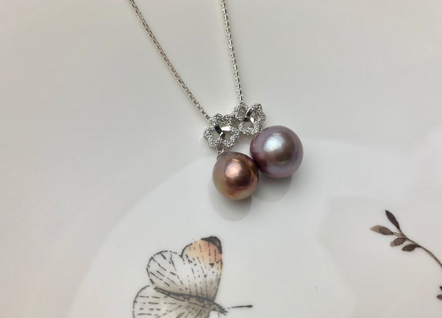 One-Of-A-Kind 13-14 mm AAA Very Rare Natural Dark Mauve Genuine Edison Pearl Pendant W/925 Sterling Silver Clover Leaf Design #10343-B