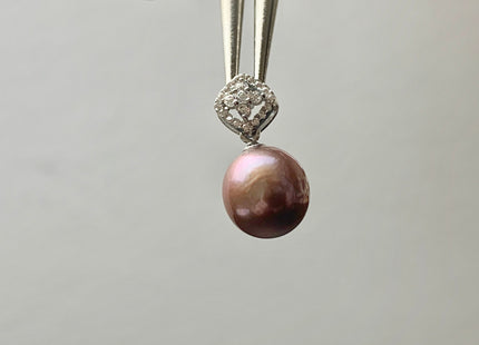 One-Of-A-Kind 12x15 mm AAA Very Rare Natural Dark Mauve Genuine Edison Pearl Pendant W/925 Sterling Silver Diamond Shape Design #10344-B