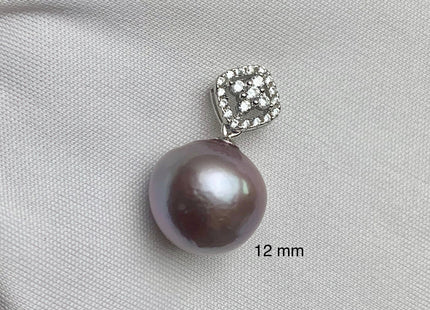 One-Of-A-Kind 12x15 mm AAA Very Rare Natural Dark Mauve Genuine Edison Pearl Pendant W/925 Sterling Silver Diamond Shape Design #1926-B