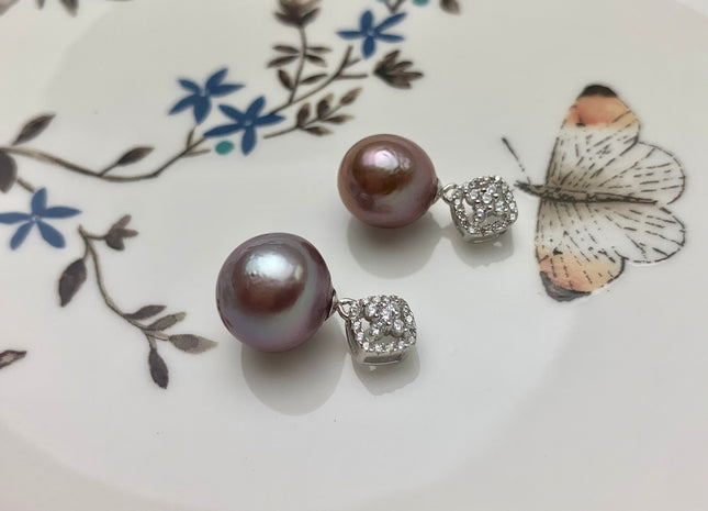 One-Of-A-Kind 12x15 mm AAA Very Rare Natural Dark Mauve Genuine Edison Pearl Pendant W/925 Sterling Silver Diamond Shape Design #1926-B