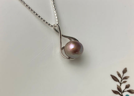 AAA Very Rare Natural Dark Mauve Pink Genuine Edison Pearl Pendant W/925 Sterling Silver Cage Design #PD0012