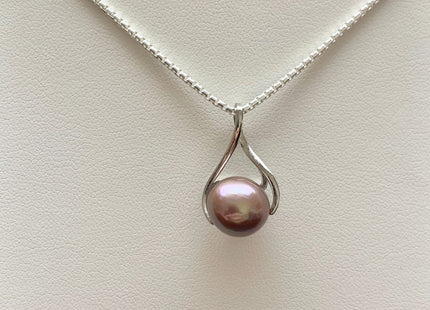 AAA Very Rare Natural Dark Mauve Pink Genuine Edison Pearl Pendant W/925 Sterling Silver Cage Design #PD0012