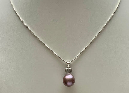 One-Of-A-Kind 11-12 mm AAA Very Rare Natural Dark Mauve Genuine Edison Pearl Pendant W/925 Sterling Silver Crown Shape Design #10371-B