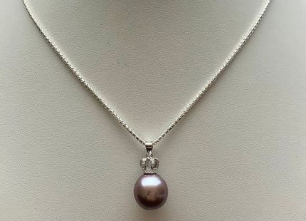One-Of-A-Kind 11-12 mm AAA Very Rare Natural Dark Mauve Genuine Edison Pearl Pendant W/925 Sterling Silver Crown Shape Design #10371-B