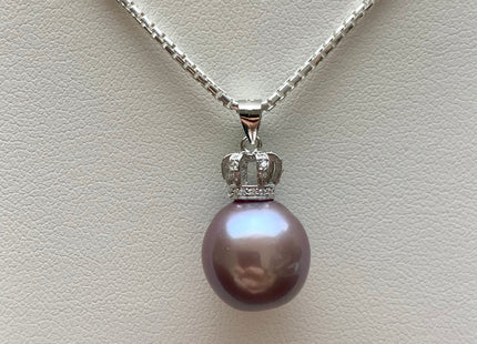 One-Of-A-Kind 11-12 mm AAA Very Rare Natural Dark Mauve Genuine Edison Pearl Pendant W/925 Sterling Silver Crown Shape Design #1929-B