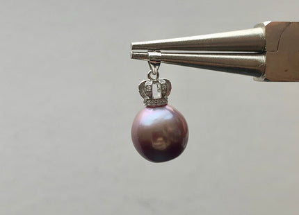 One-Of-A-Kind 11-12 mm AAA Very Rare Natural Dark Mauve Genuine Edison Pearl Pendant W/925 Sterling Silver Crown Shape Design #1929-B