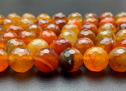 14 mm Faceted Round Fire Agate Gemstone Beads Heat Treated Multi Orange Color Natural Gemstone Agate 15.5 Inches Strand #2920