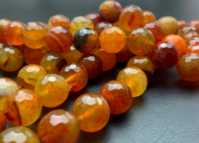 14 mm Faceted Round Fire Agate Gemstone Beads Heat Treated Multi Orange Color Natural Gemstone Agate 15.5 Inches Strand #2920