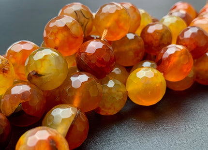 14 mm Faceted Round Fire Agate Gemstone Beads Heat Treated Multi Orange Color Natural Gemstone Agate 15.5 Inches Strand #2920