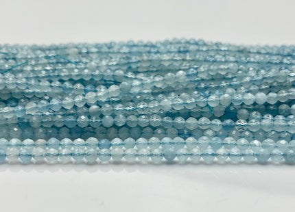 2.5-3 mm AAA Faceted Round Tiny Gemmy Aquamarine Gemstone Beads Genuine Natural Top Quality Blue Aquamarine Beads 15 Inches Strand #2927