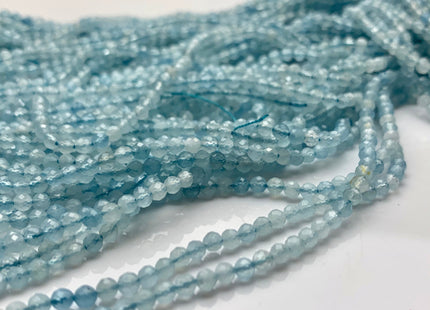 2.5-3 mm AAA Faceted Round Tiny Gemmy Aquamarine Gemstone Beads Genuine Natural Top Quality Blue Aquamarine Beads 15 Inches Strand #2927