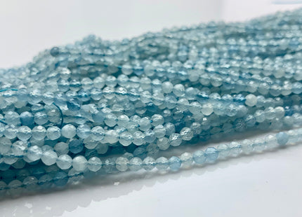 2.5-3 mm AAA Faceted Round Tiny Gemmy Aquamarine Gemstone Beads Genuine Natural Top Quality Blue Aquamarine Beads 15 Inches Strand #2927