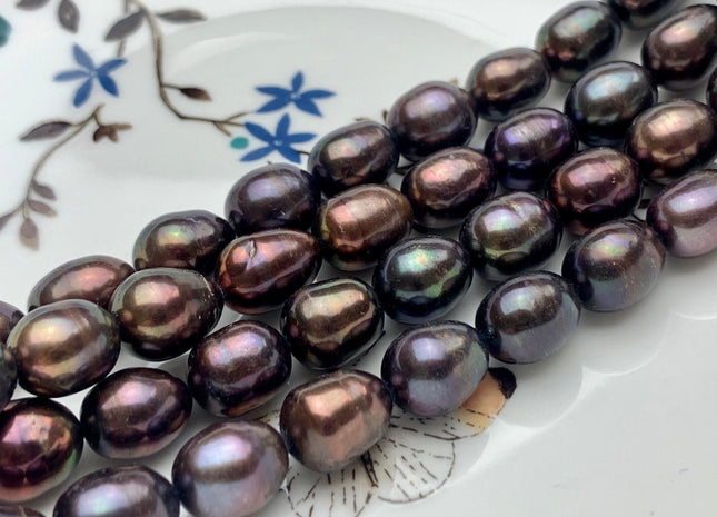 10x12-13 mm AAA Dark Brown Color Freshwater Rice/Oval Pearls Genuine High Luster Freshwater Rice Pearl Beads #1915