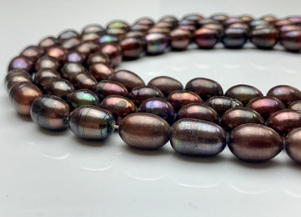 8-9x11 mm OR 9x12 mm Dark Brown Peacock Color Freshwater Rice/Oval Pearls Genuine Freshwater Rice Pearl Beads #1913