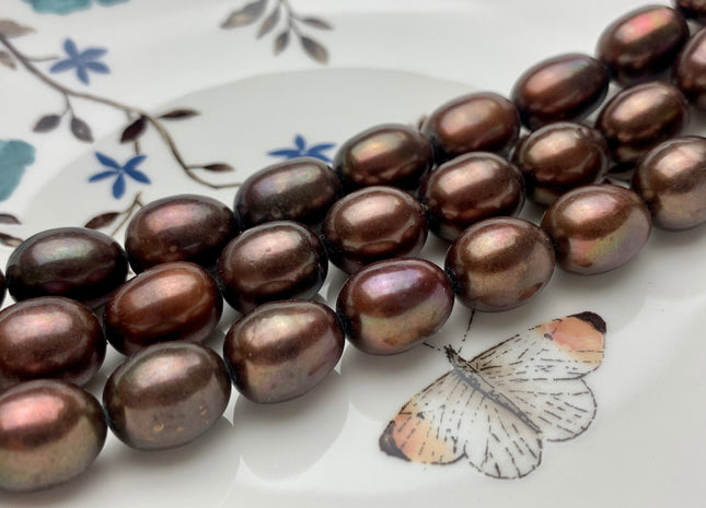 11x13-14 mm Chocolate Brown Color Freshwater Rice/Oval Pearls Genuine High Luster Freshwater Rice Pearl Beads #1936