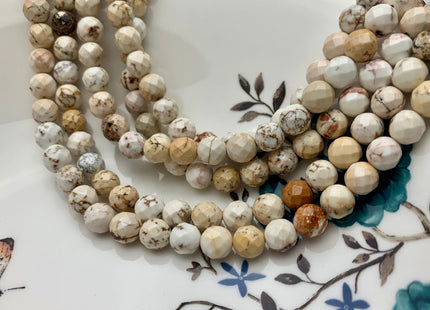 4mm 6mm 8mm 10mm Faceted Round Golden Creamy White Magnesite Gemstone Beads White Turquoise Loose Beads 15.5 Inches Strand #2650