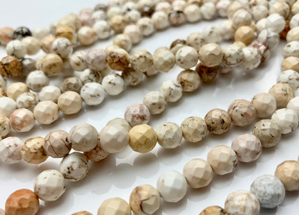 4mm 6mm 8mm 10mm Faceted Round Golden Creamy White Magnesite Gemstone Beads White Turquoise Loose Beads 15.5 Inches Strand #2650