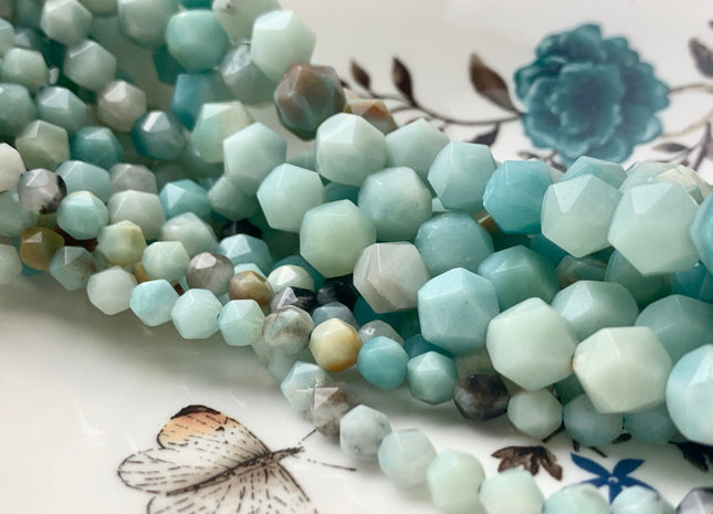 6 mm 8 mm 10 mm AAA Faceted Star Cut Amazonite Gemstone Beads Genuine Faceted Amazonite Gemstone Loose Beads 15 Inches Strand #2912