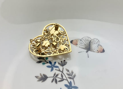 Genuine AAA Natural Freshwater Pearl Brooch Gold Color Heart Shaped Design Pendant With Carved MOP Flowers #10032