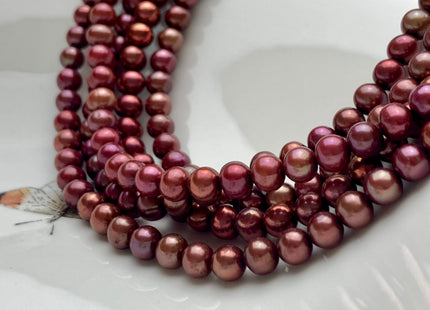 6.5-7 mm AAA Ultra Dark Dusty Rose Semi Round Freshwater Pearls, Genuine Semi Round Freshwater Pearls #1313
