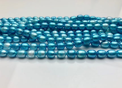 5x7 mm Cyan Blue color Rice / Oval Freshwater Pearls Genuine Freshwater Pearls Beads Cultured Freshwater Pearls Limited Edition Color #1137