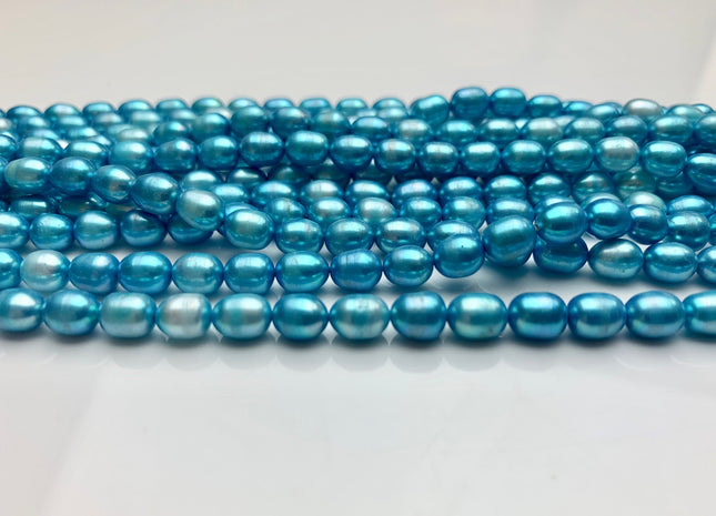 5x7 mm Cyan Blue color Rice / Oval Freshwater Pearls Genuine Freshwater Pearls Beads Cultured Freshwater Pearls Limited Edition Color #1137