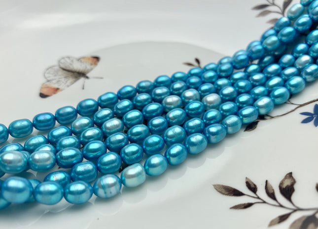 5x7 mm Cyan Blue color Rice / Oval Freshwater Pearls Genuine Freshwater Pearls Beads Cultured Freshwater Pearls Limited Edition Color #1137