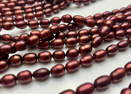 5.5x7-8 mm AAA Merlot Red Color Rice/Oval Shape Freshwater Pearl Beads Genuine Freshwater Rice Pearls Burgundy Red Color High Luster #1942
