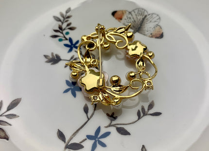Genuine AAA Natural Freshwater Pearl Brooch Gold Color Floral Shaped Design Pendant With Carved MOP Flowers #10023