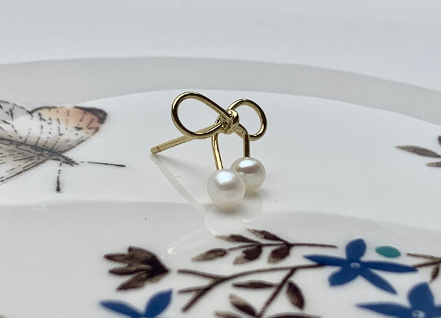 AAA 3.5-4.5 mm Genuine Freshwater Pearl Earring Studs With 925 Sterling Silver/Gold Post Bow Tie Ribbon Design Earring Bridal Jewelry #10001