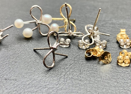 AAA 3.5-4.5 mm Genuine Freshwater Pearl Earring Studs With 925 Sterling Silver/Gold Post Bow Tie Ribbon Design Earring Bridal Jewelry #10001