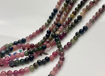 4 mm 100% All Natural Multi Color Smooth Round Tourmaline Beads Genuine High Quality Pink Green Tourmaline Beads 13 Inches Strand #2941
