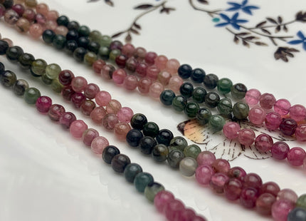 4 mm 100% All Natural Multi Color Smooth Round Tourmaline Beads Genuine High Quality Pink Green Tourmaline Beads 13 Inches Strand #2941