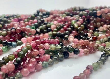 4 mm 100% All Natural Multi Color Smooth Round Tourmaline Beads Genuine High Quality Pink Green Tourmaline Beads 13 Inches Strand #2941