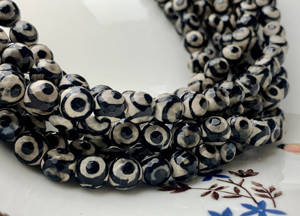 6 mm 8 mm 10 mm AAA Faceted Round Tibetan DZI Agate Black And White Tibetan Agate Gemstone Beads #2904