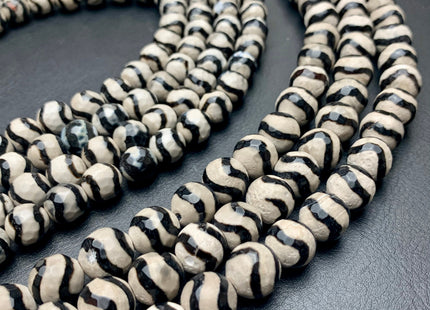6mm 8mm 10mm 12mm AAA DZI Tibetan Agate Faceted Round Gray And Black Wave Line Tibetan Agate Gemstone Loose Beads #2571