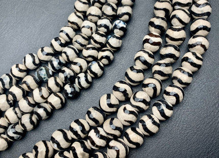 6mm 8mm 10mm 12mm AAA DZI Tibetan Agate Faceted Round Gray And Black Wave Line Tibetan Agate Gemstone Loose Beads #2571