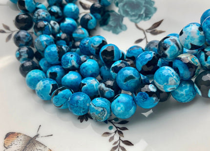 12mm Faceted Round Fire Agate Gemstone Beads Heat Treated Multi Turquoise Blue Color Natural Gemstone Agate 15.5 Inches Strand #2678