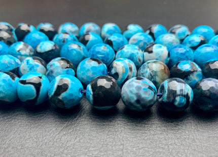 12mm Faceted Round Fire Agate Gemstone Beads Heat Treated Multi Turquoise Blue Color Natural Gemstone Agate 15.5 Inches Strand #2678