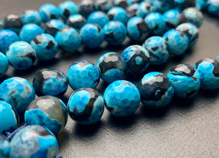 12mm Faceted Round Fire Agate Gemstone Beads Heat Treated Multi Turquoise Blue Color Natural Gemstone Agate 15.5 Inches Strand #2678