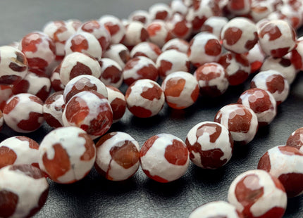 8mm 10mm AAA DZI Tibetan Agate Faceted Round Orange Brown And White Football Tibetan Agate Gemstone Loose Beads #2675
