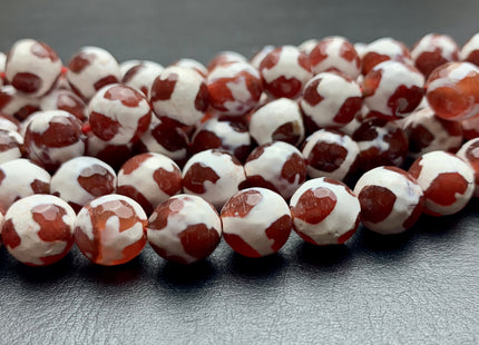 8mm 10mm AAA DZI Tibetan Agate Faceted Round Orange Brown And White Football Tibetan Agate Gemstone Loose Beads #2675