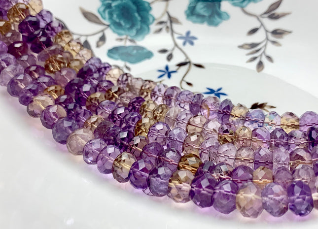 6-11 mm AAA Top Quality Extra Gemmy Faceted Rondelle Ametrine Gemstone Beads Genuine Natural Purple Yellow Color Ametrine 8 Inches #2933