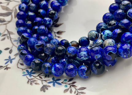 10 mm Faceted Round Fire Agate Gemstone Beads Heat Treated Purple Blue Black Color Natural Gemstone Agate 15.5 Inches Strand #2667