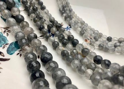 4mm 6mm 8mm AAA Faceted Round Cloudy Quartz Gemstone Beads Natural Light And Dark Gray Quartz Gemstone Loose Beads #2303