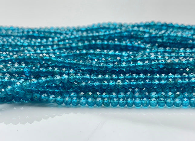 2x3 mm AAA Faceted Round or Rondelle Tiny Neon Blue Apatite Beads Genuine Top Quality Shiny Gemmy Blue Apatite Bead 13 Inches Strand #2954