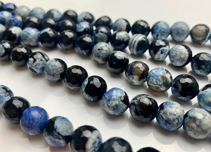 10 mm Faceted Round Fire Agate Gemstone Beads Heat Treated Multi Blue Gray Black Color Natural Gemstone Agate 15.5 Inches Strand #2668