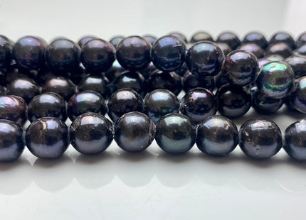 8.5-10 mm AA Large Hole Half Strand Dark Peacock Edison Freshwater Pearls Hole Size 2.1mm Genuine High Luster Black Edison Pearls #1958