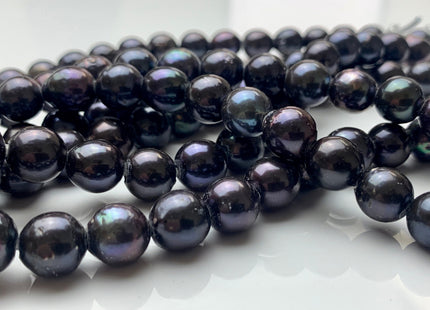 8.5-10 mm AA Large Hole Half Strand Dark Peacock Edison Freshwater Pearls Hole Size 2.1mm Genuine High Luster Black Edison Pearls #1958